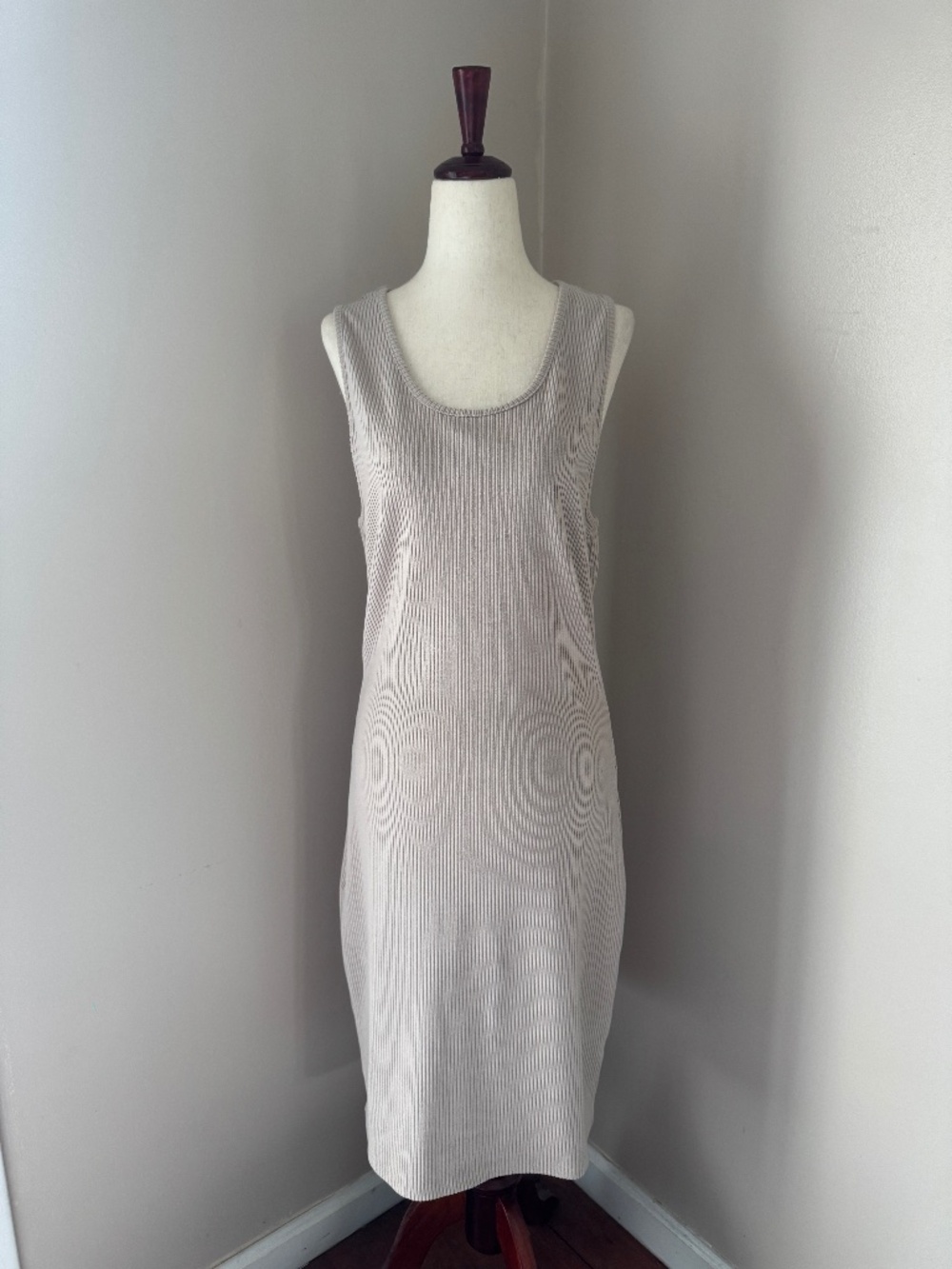 Pink Lily Ribbed Bodycon Sleeveless Midi Dress in Taupe Large